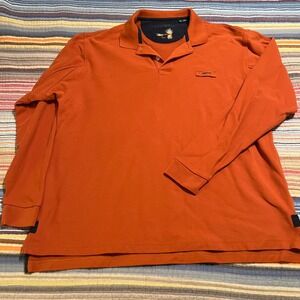 ORVIS Mens‎ Long Sleeve Polo Shirt Orange XL Fly Fishing Embroidered Cotton